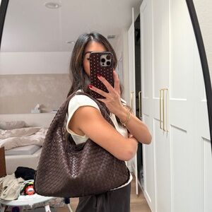 Vintage Bottega Veneta Intrecciato Brown Leather Hobo Bag